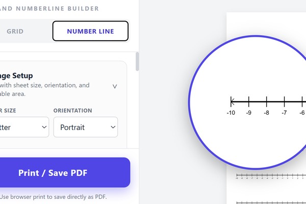 Printable Grid and Numberline Builder Preview