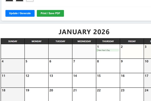 Printable Calendar Creator Tool Preview